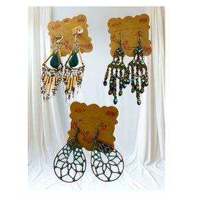 Bohemian Chic Earring Set - Green and Gold